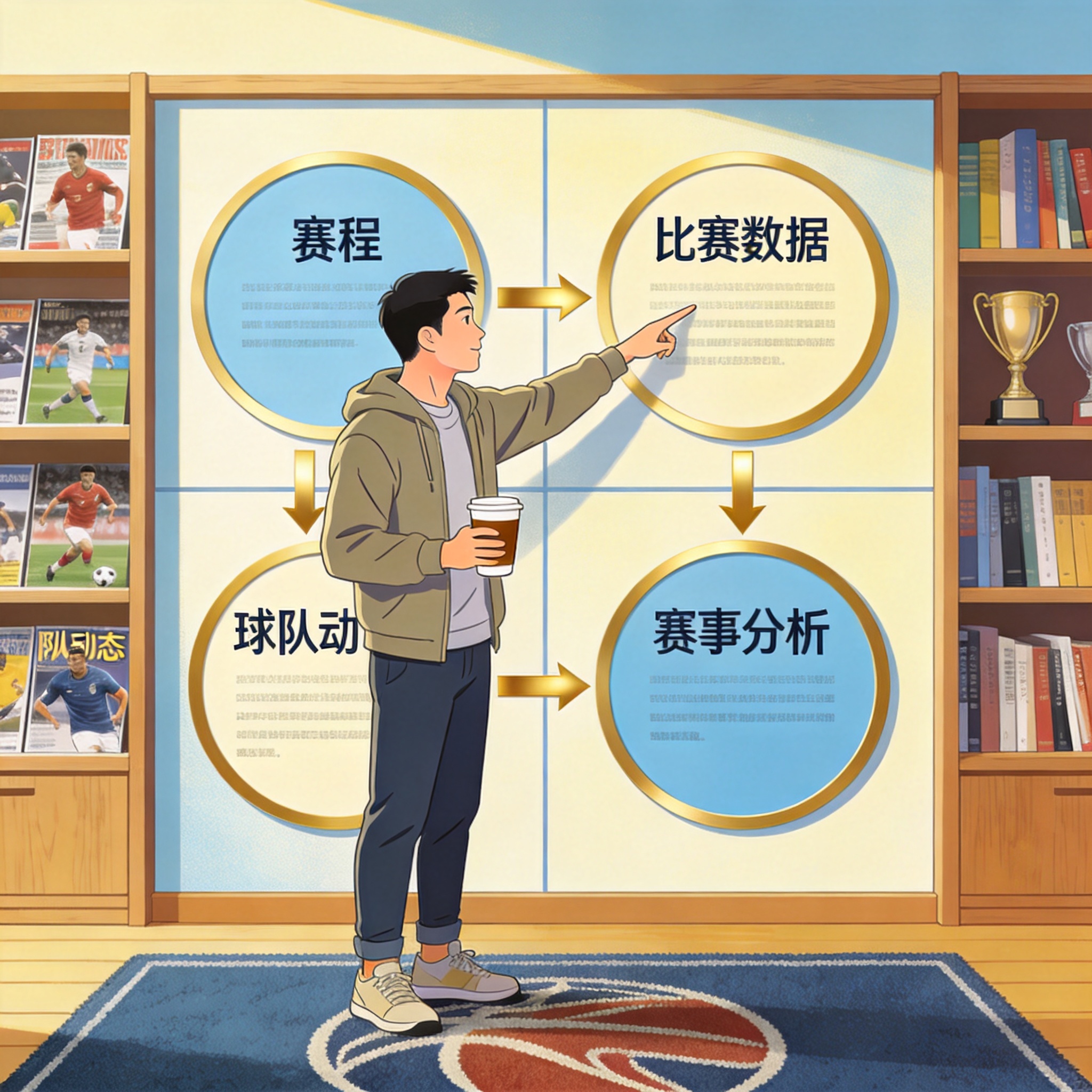 必一运动内容栏目结构示意图，展示赛程、比赛数据、球队动态与赛事分析等栏目的层级关系